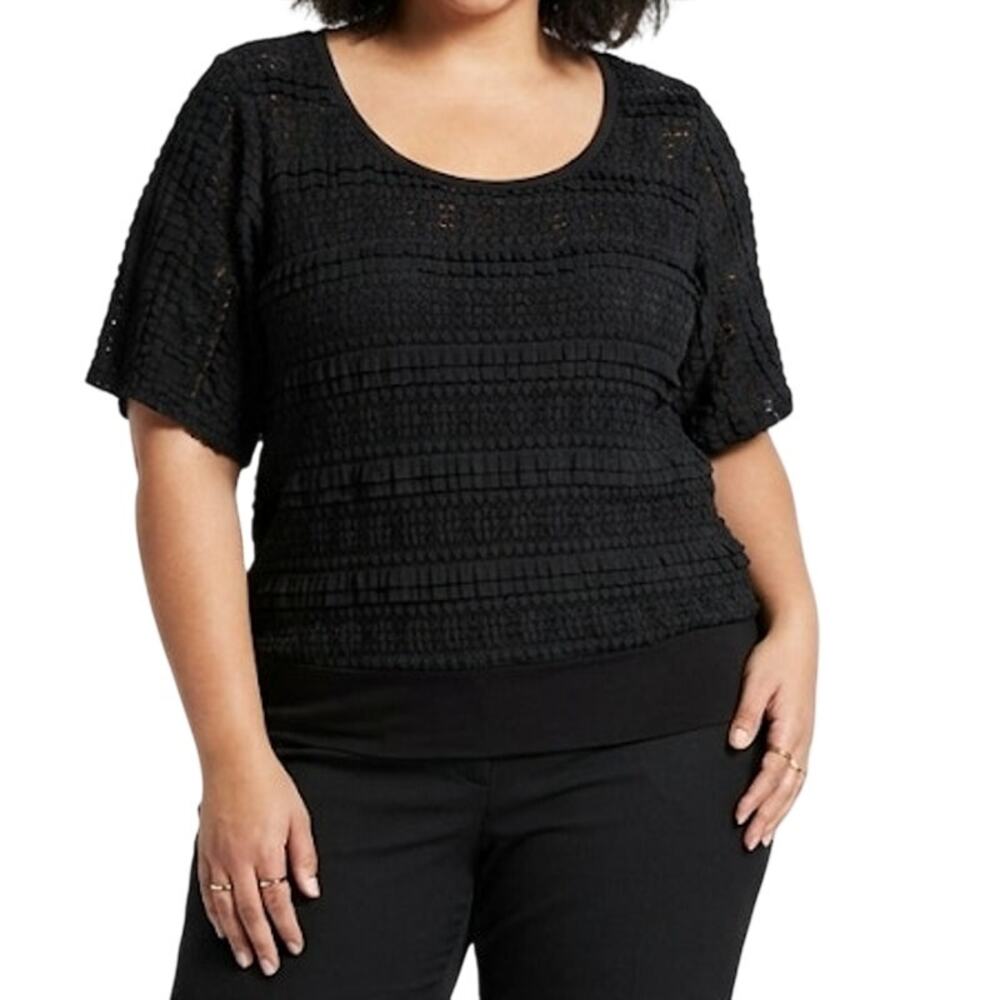COCOMO Classic Black Pleated Blouse Top Relaxed Fit PlusSize 3XL